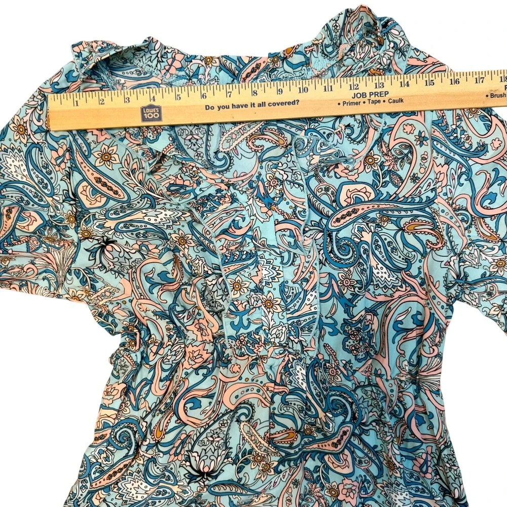 Paisley Tiered Peasant Maxi Dress Turquoise‎ Peach Ruffle V-Neck Whimsigoth Boho
